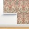 Pink Florla Teal Wallpaper Angels Italian Coral Baroque Ancient Acanthus Rococo Rosette Large Scale Custom Removable Wallpaper by Spoonflower Peel & Stick Wallpaper 2FT Wide